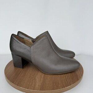 Naturalizer Taupe‎ & Metallic Gray Leather Block Ankle Boots Heels Size 9.5